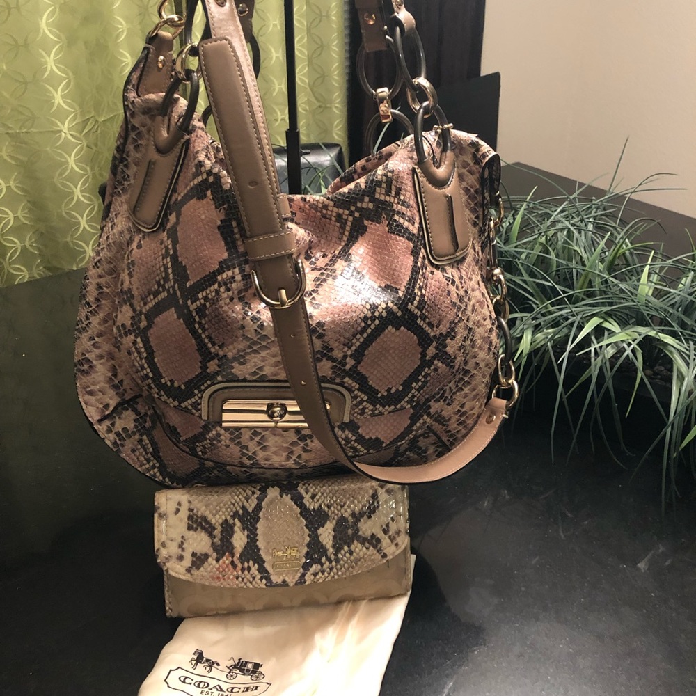 Python leather Coach large bag and wallet